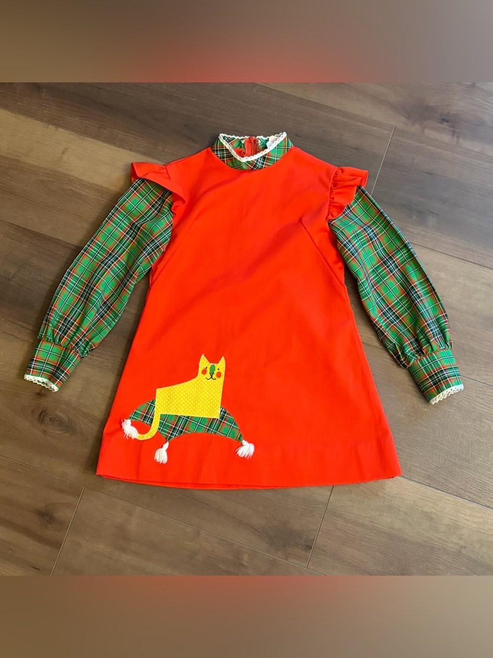 Vintage 70s Ruth Originals Mod Kitsch Retro Cat Dress Girls Size Small